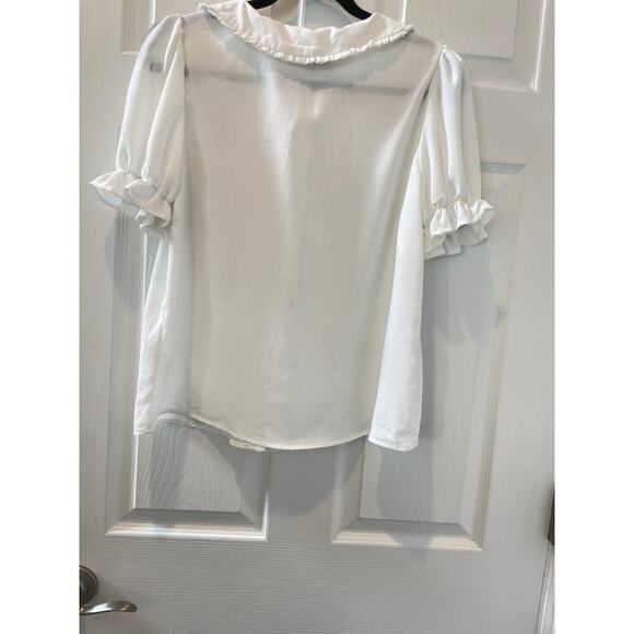 Unique Vintage 1950s Pearl Button Front Puff Sleeve Blouse Cream Pin Up Sz M #49 - Picture 5 of 6